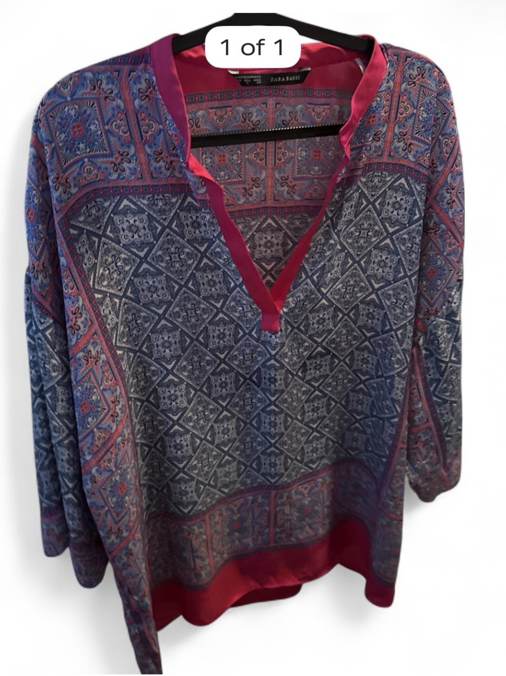 Zara Blue and Pink Geometric V-Neck Tunic